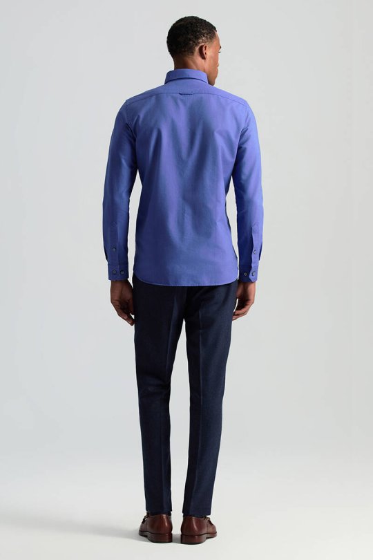 Saf Pamuk Düğmeli Koyu Mavi Oxford Gömlek