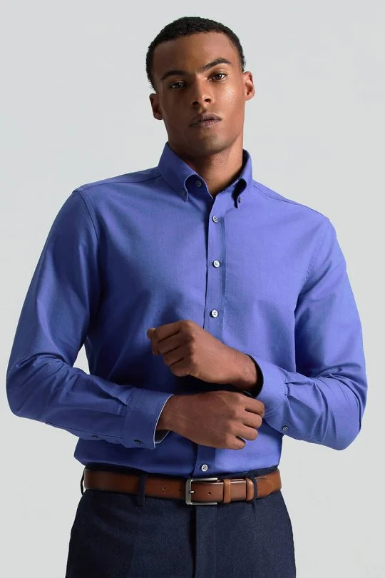 Hemington - Saf Pamuk Düğmeli Koyu Mavi Oxford Gömlek