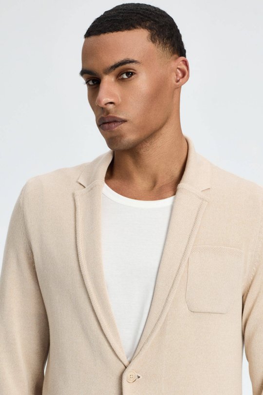 Saf Pamuk Krem Rengi Triko Ceket