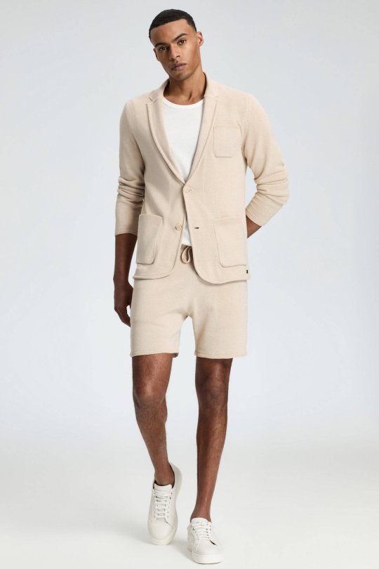 Saf Pamuk Krem Rengi Triko Ceket