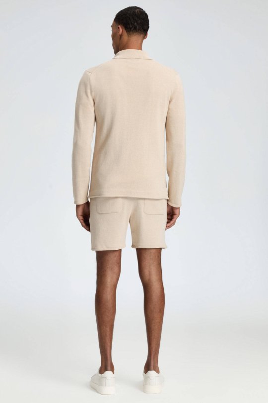 Saf Pamuk Krem Rengi Triko Ceket