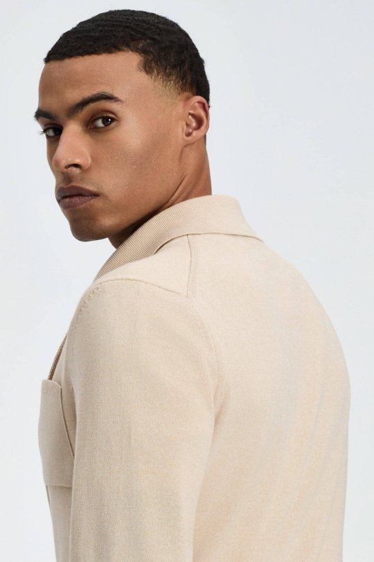 Saf Pamuk Krem Rengi Triko Ceket