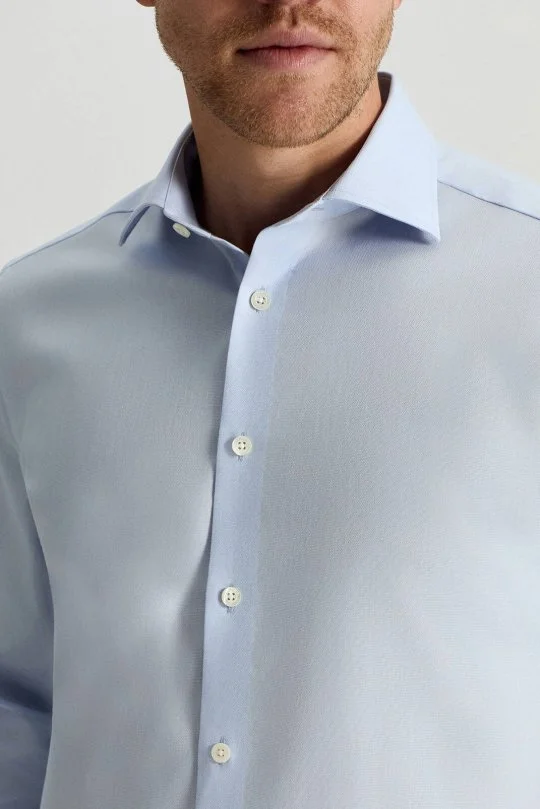 Hemington - Saf Pamuk Kuş Gözü Dokulu Non-Iron Gizli Düğme Açık Mavi Gömlek (3)