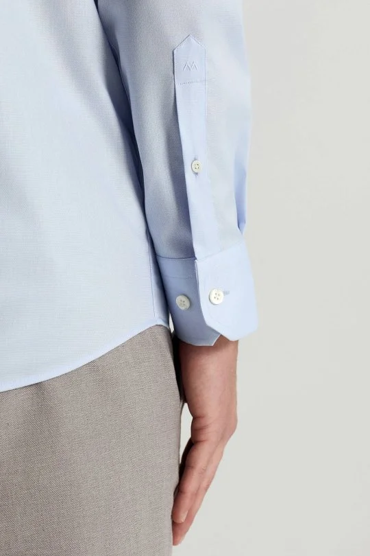 Hemington - Saf Pamuk Kuş Gözü Dokulu Non-Iron Gizli Düğme Açık Mavi Gömlek (4)