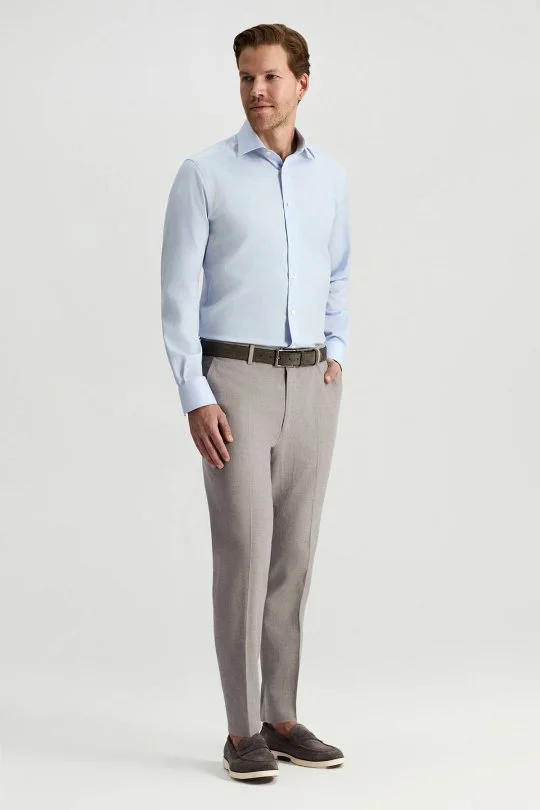 Hemington - Saf Pamuk Kuş Gözü Dokulu Non-Iron Gizli Düğme Açık Mavi Gömlek (2)