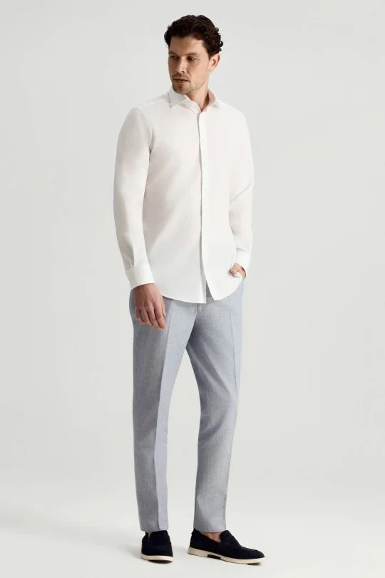 Hemington - Saf Pamuk Kuş Gözü Dokulu Non-Iron Gizli Düğme Beyaz Gömlek (2)