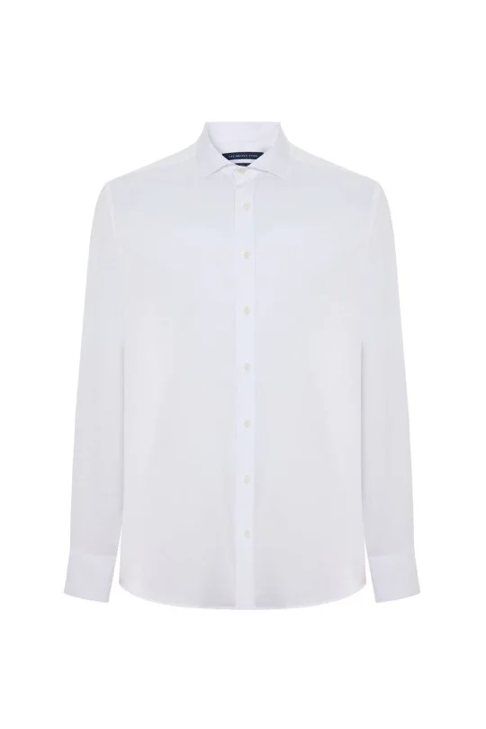 Hemington - Saf Pamuk Kuş Gözü Dokulu Non-Iron Gizli Düğme Beyaz Gömlek (6)