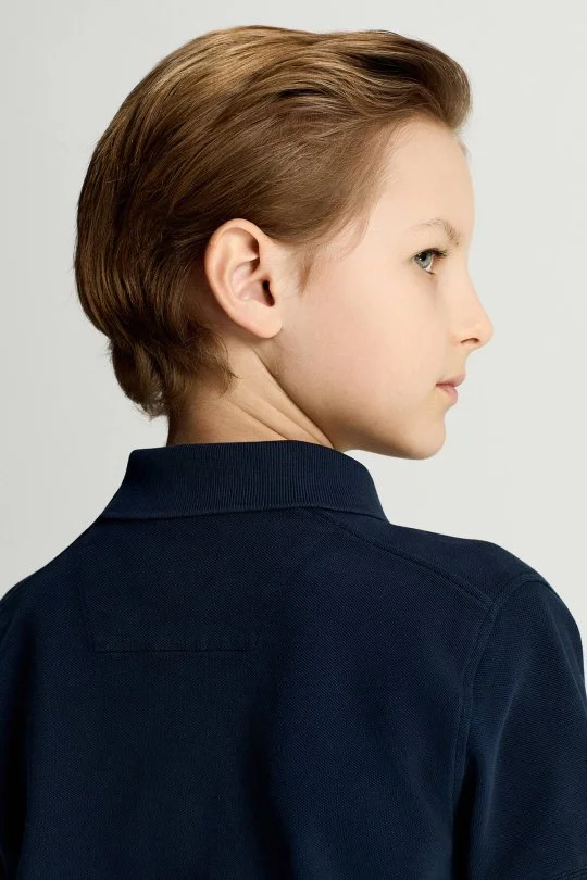 Saf Pamuk Lacivert Polo Yaka Çocuk T-Shirt