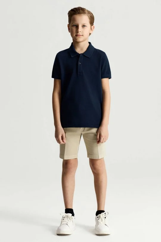 Saf Pamuk Lacivert Polo Yaka Çocuk T-Shirt