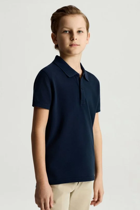 Saf Pamuk Lacivert Polo Yaka Çocuk T-Shirt