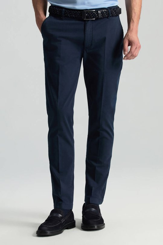Saf Pamuk Lacivert Regular Fit Chino Pantolon