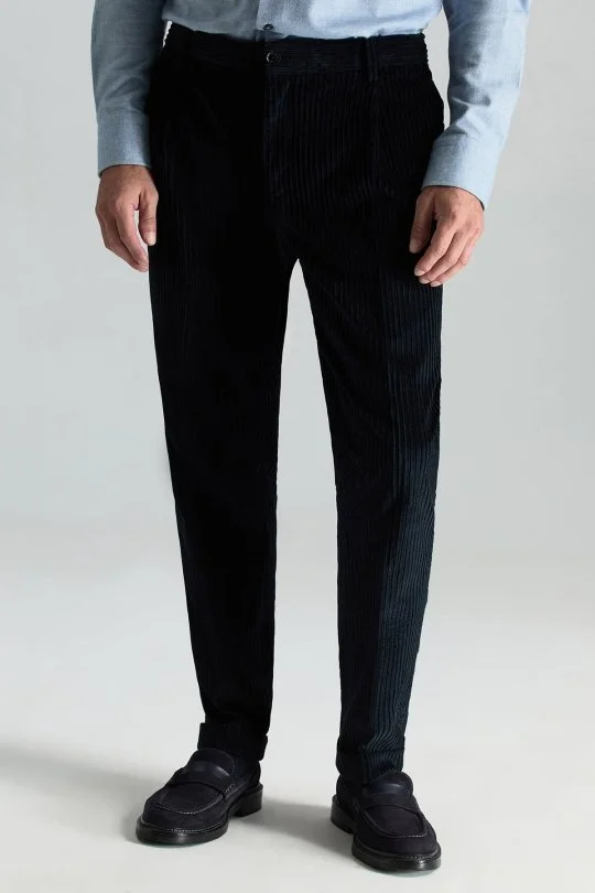 Hemington - Saf Pamuk Lacivert Relax Kadife Pantolon