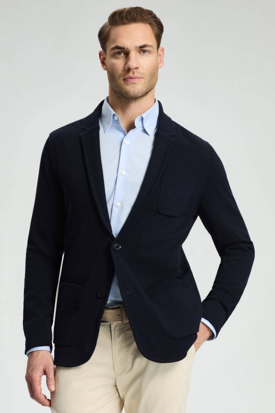 Saf Pamuk Lacivert Triko Ceket