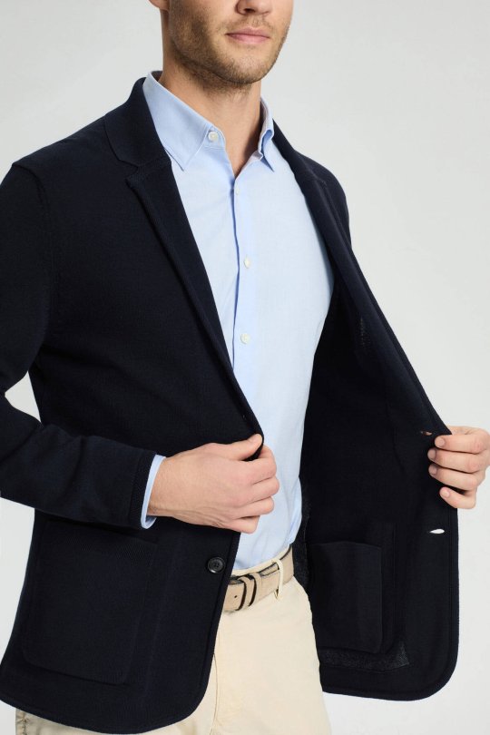 Saf Pamuk Lacivert Triko Ceket