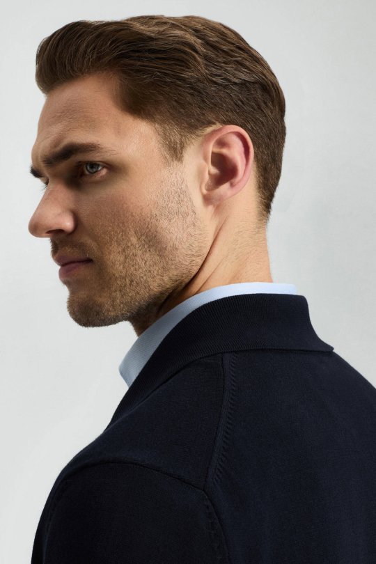 Saf Pamuk Lacivert Triko Ceket