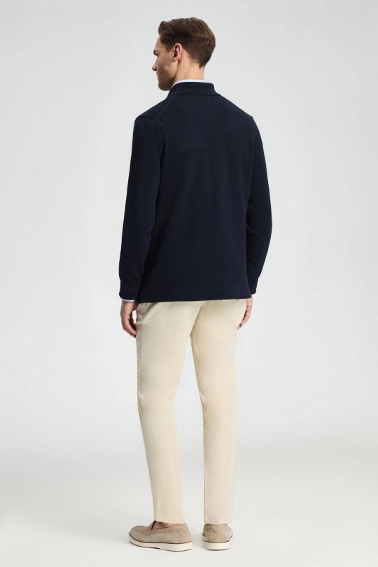 Saf Pamuk Lacivert Triko Ceket