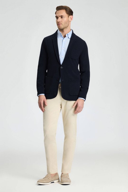 Saf Pamuk Lacivert Triko Ceket