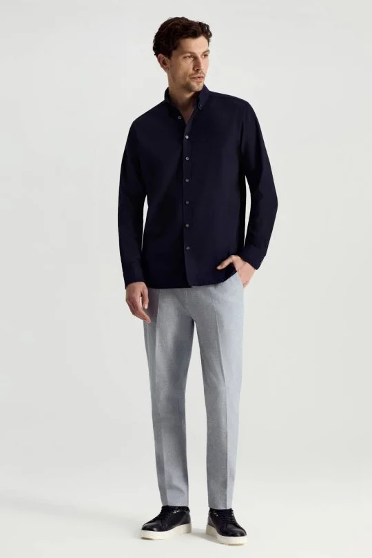 Hemington - Saf Pamuk Lacivert Yazlık Oxford Gömlek (2)