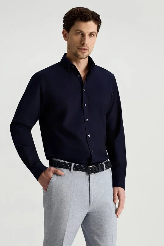 Hemington - Saf Pamuk Lacivert Yazlık Oxford Gömlek (1)