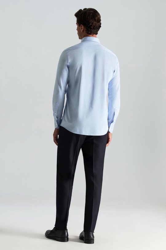 Gizli Düğme Pamuk Mavi Gömlek