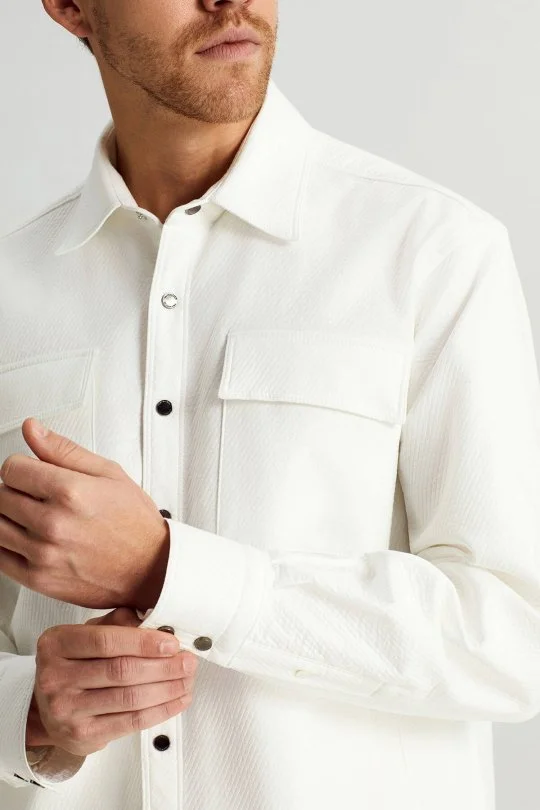 Hemington - Saf Pamuk Metal Düğmeli Beyaz Ceket Gömlek (3)