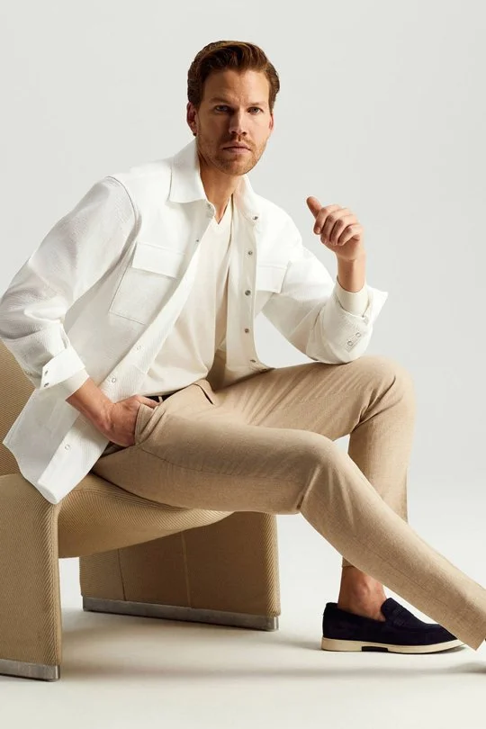 Hemington - Saf Pamuk Metal Düğmeli Beyaz Ceket Gömlek (1)