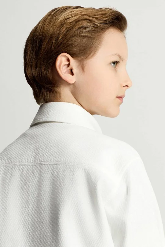 Hemington - Saf Pamuk Metal Düğmeli Beyaz Çocuk Ceket Gömlek (5)