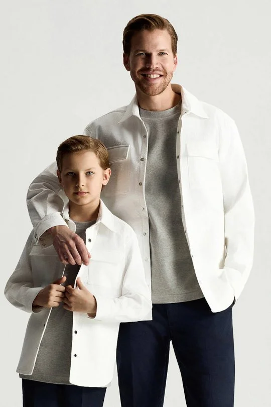 Hemington - Saf Pamuk Metal Düğmeli Beyaz Çocuk Ceket Gömlek (2)