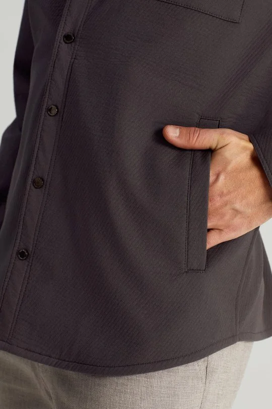 Hemington - Saf Pamuk Metal Düğmeli Gri Ceket Gömlek (4)