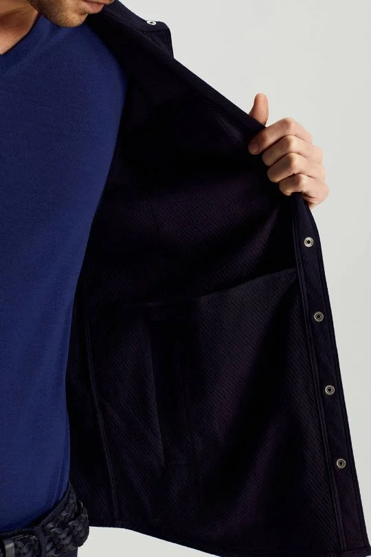 Hemington - Saf Pamuk Metal Düğmeli Lacivert Ceket Gömlek (2)