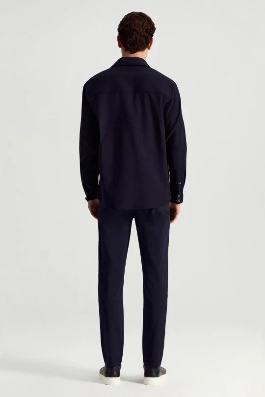 Hemington - Saf Pamuk Metal Düğmeli Lacivert Ceket Gömlek (5)