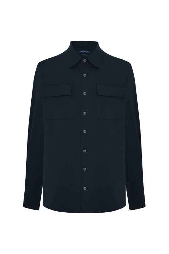 Hemington - Saf Pamuk Metal Düğmeli Lacivert Ceket Gömlek (6)