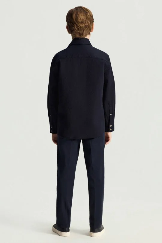 Saf Pamuk Metal Düğmeli Lacivert Çocuk Ceket Gömlek