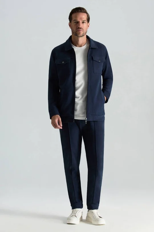 Hemington - Saf Pamuk Metal Düğmeli Lacivert Spor Ceket