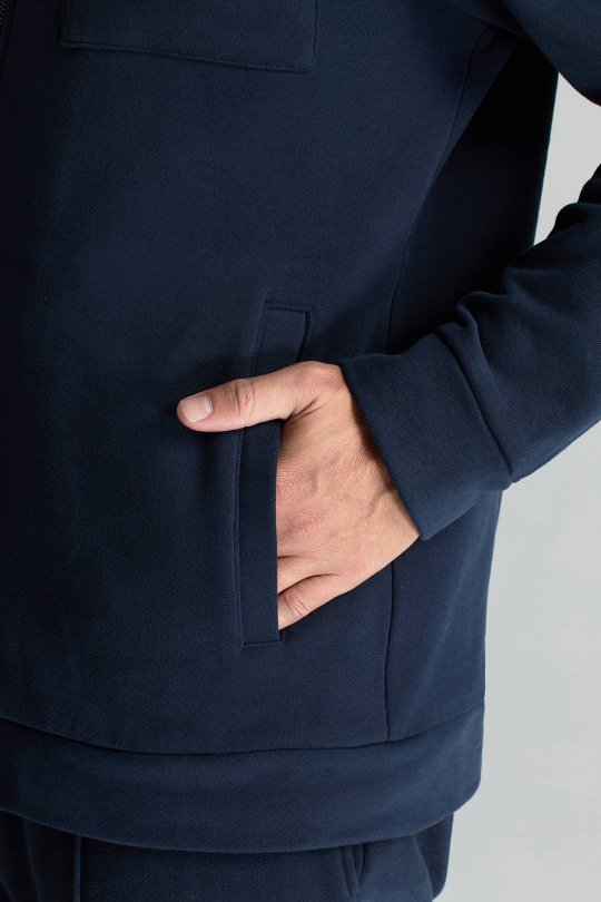 Saf Pamuk Metal Düğmeli Lacivert Spor Ceket