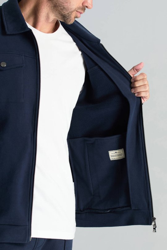 Saf Pamuk Metal Düğmeli Lacivert Spor Ceket