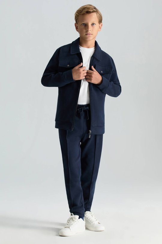 Saf Pamuk Metal Düğmeli Lacivert Spor Çocuk Ceket