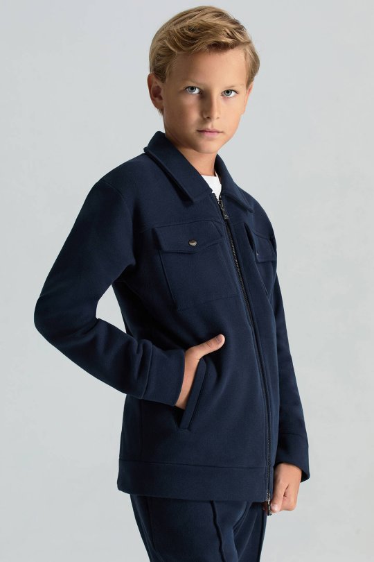 Saf Pamuk Metal Düğmeli Lacivert Spor Çocuk Ceket