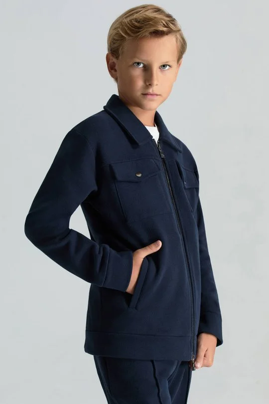 Hemington - Saf Pamuk Metal Düğmeli Lacivert Spor Çocuk Ceket (1)