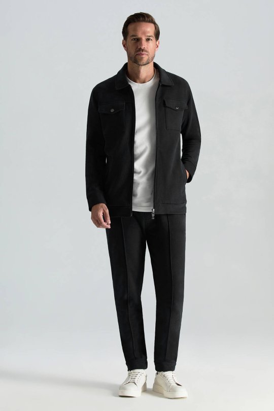 Saf Pamuk Metal Düğmeli Siyah Spor Ceket