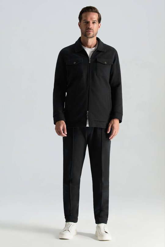 Saf Pamuk Metal Düğmeli Siyah Spor Ceket