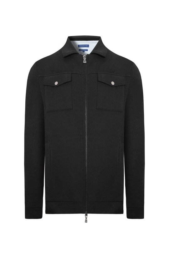 Saf Pamuk Metal Düğmeli Siyah Spor Ceket