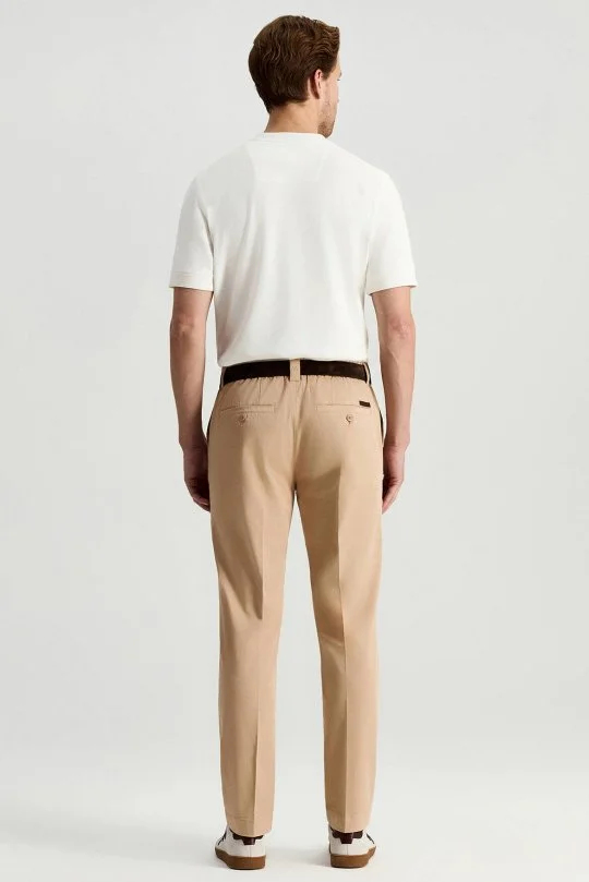 Hemington - Saf Pamuk Mikro Desenli Bej Relax Chino Pantolon (5)