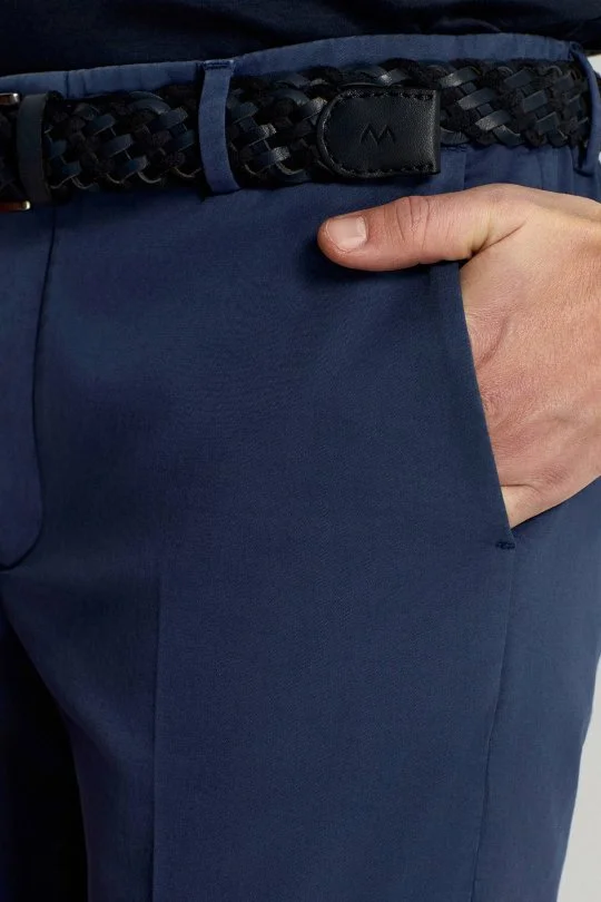 Hemington - Saf Pamuk Mikro Desenli Mavi Relax Chino Pantolon (3)