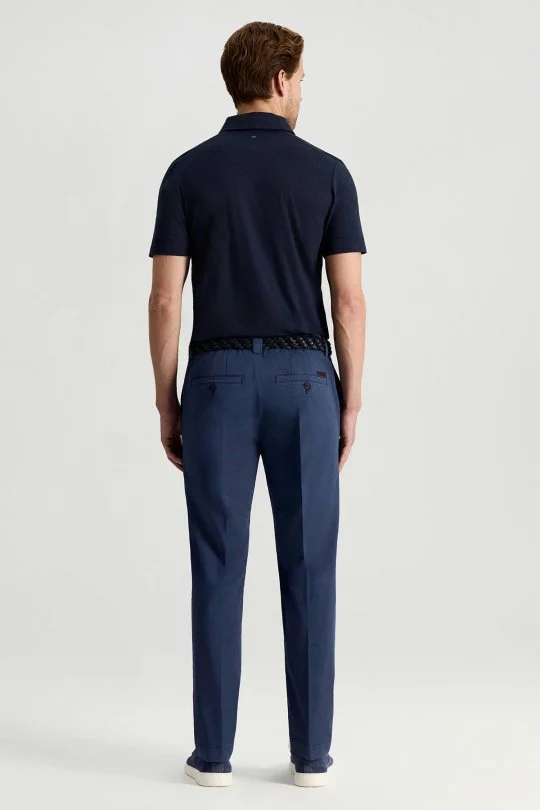 Hemington - Saf Pamuk Mikro Desenli Mavi Relax Chino Pantolon (5)