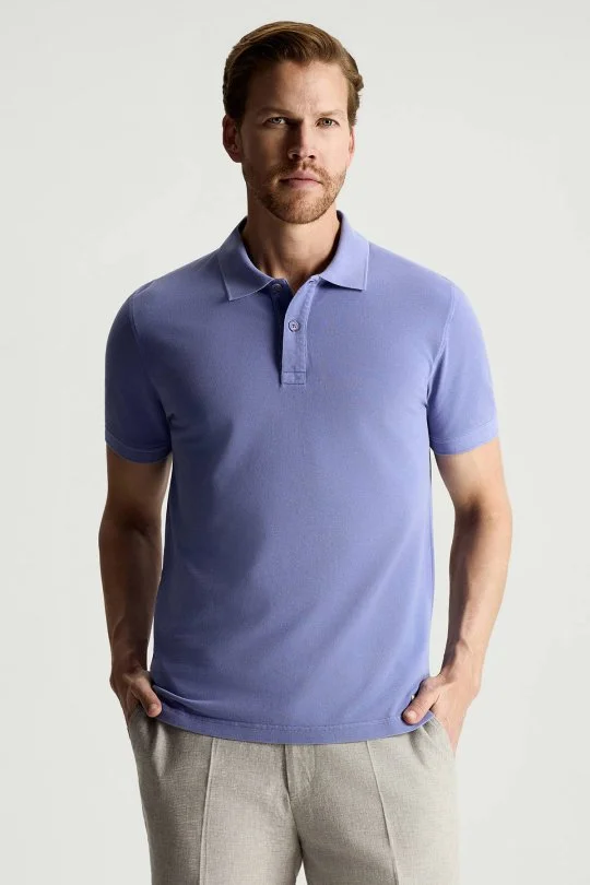 Saf Pamuk Mor Polo Yaka T-Shirt