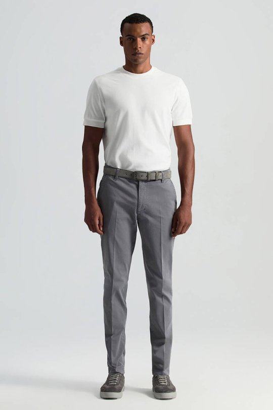Saf Pamuk Orta Gri Regular Fit Chino Pantolon