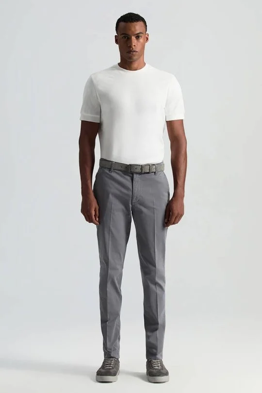 Hemington - Saf Pamuk Orta Gri Regular Fit Chino Pantolon (1)