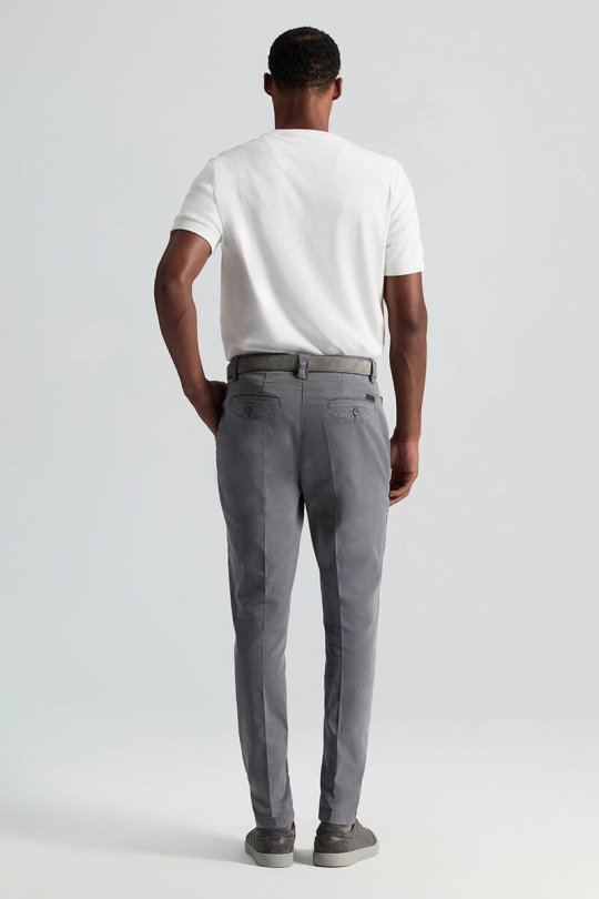 Saf Pamuk Orta Gri Regular Fit Chino Pantolon
