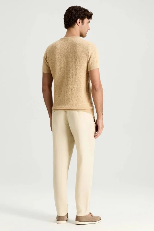 Hemington - Saf Pamuk Paisley Desen Bisiklet Yaka Bej Triko T-Shirt (5)